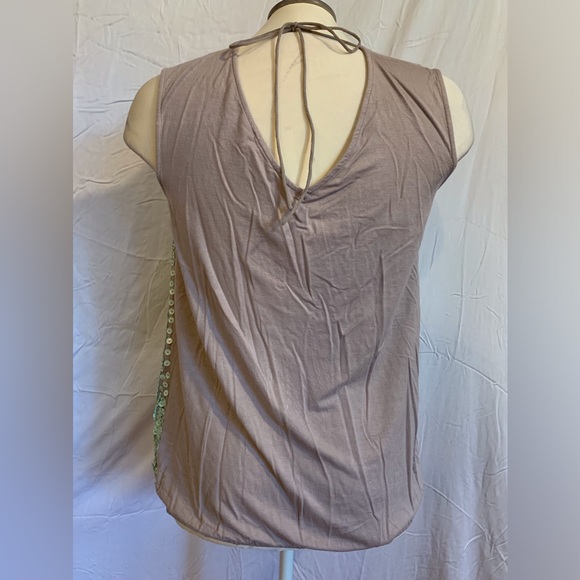 Sequins tank with flattering elastic waist- mint and taupe - Picture 4 of 4